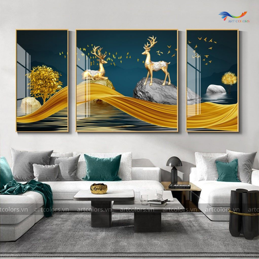 Tranh Tráng Gương Hươu Tài Lộc – TL005