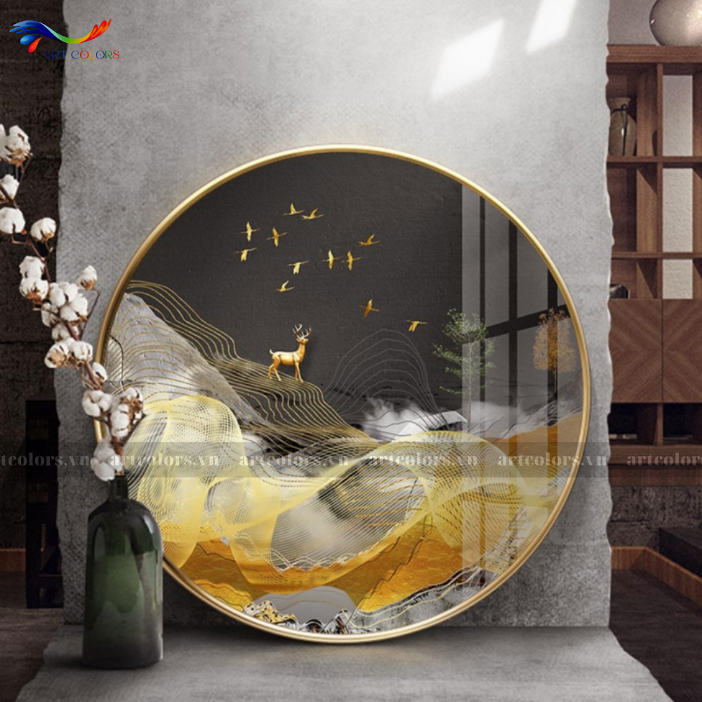 Tranh Tráng Gương Hươu Tài Lộc - TL49