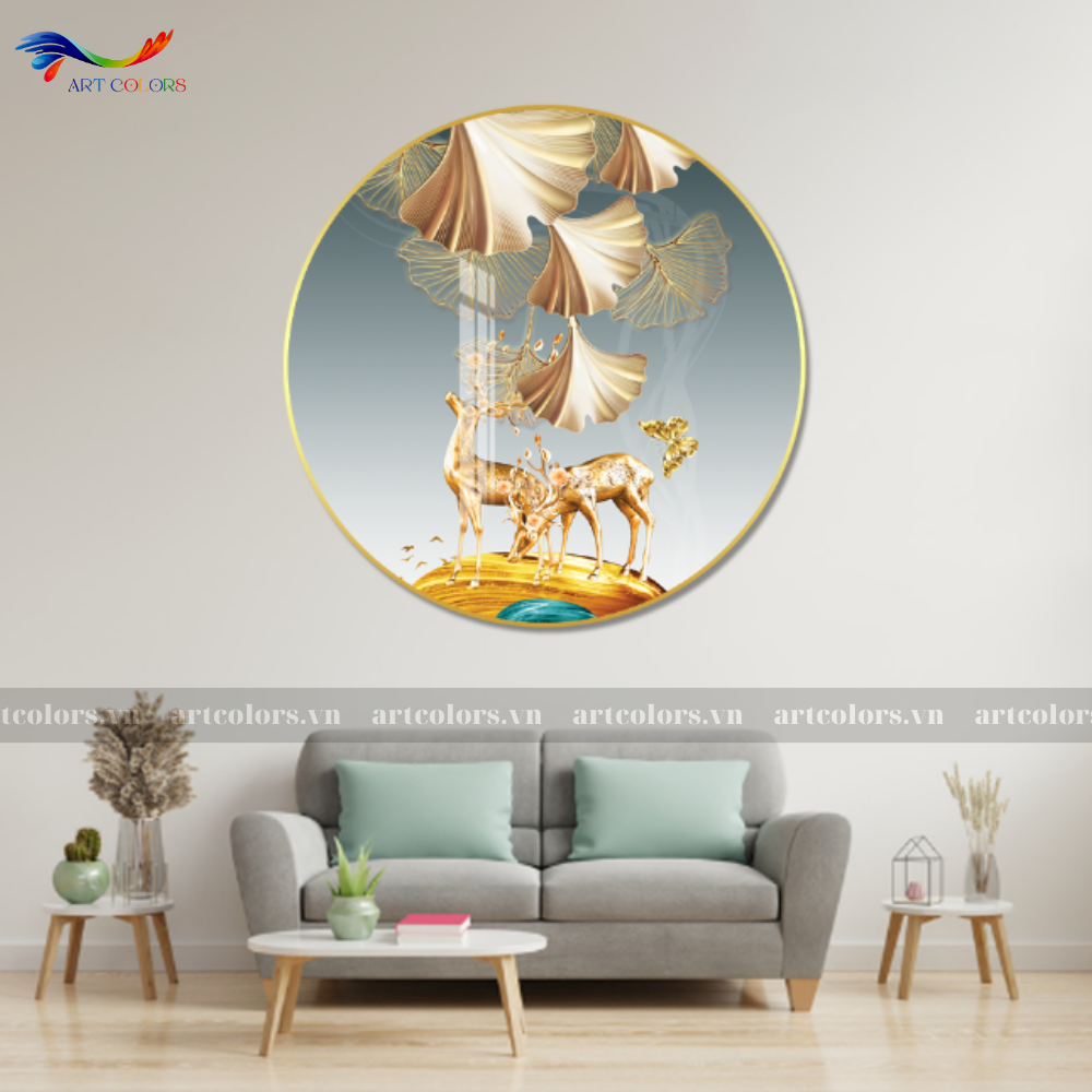 Tranh Tráng Gương Hươu Tài Lộc - TL85