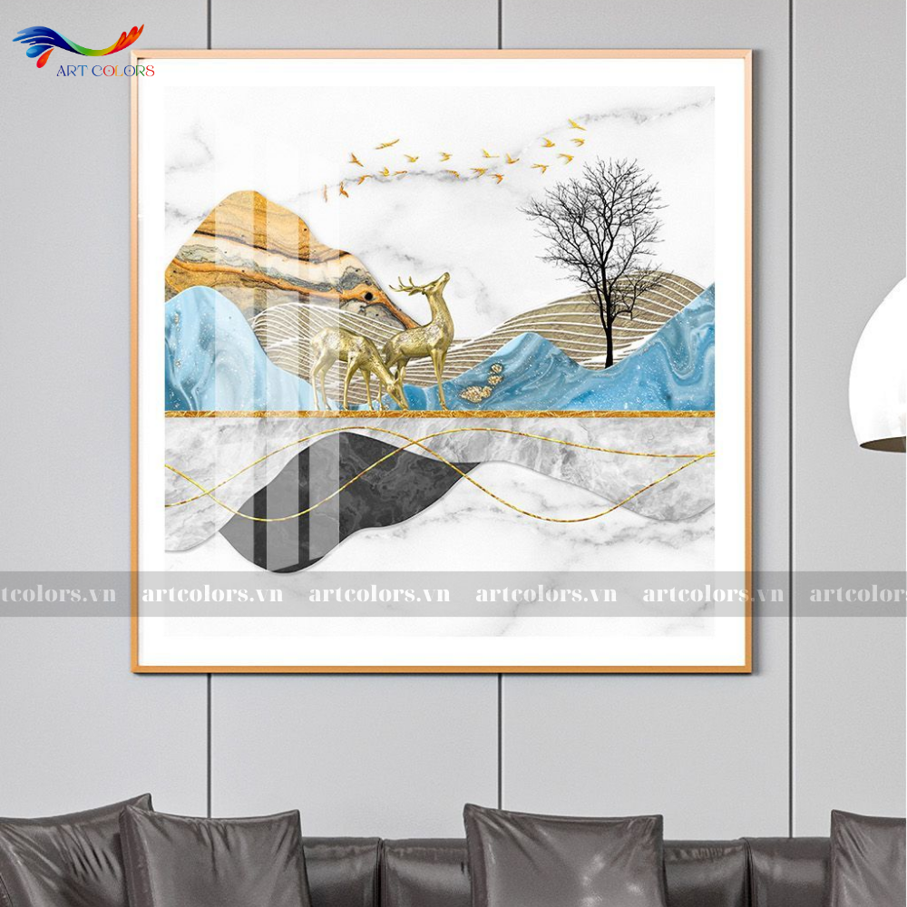 Tranh Tráng Gương Hươu Tài Lộc - TL43