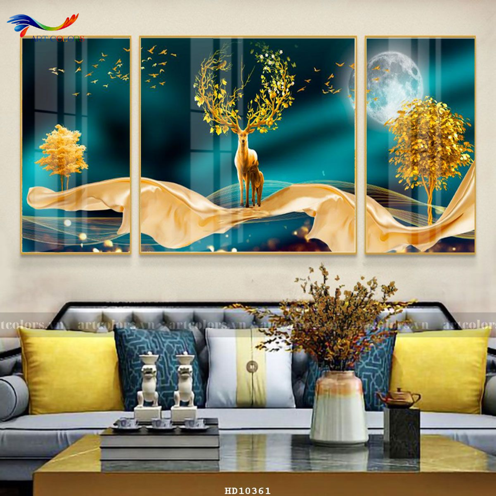 Tranh Tráng Gương Hươu Tài Lộc - TL57