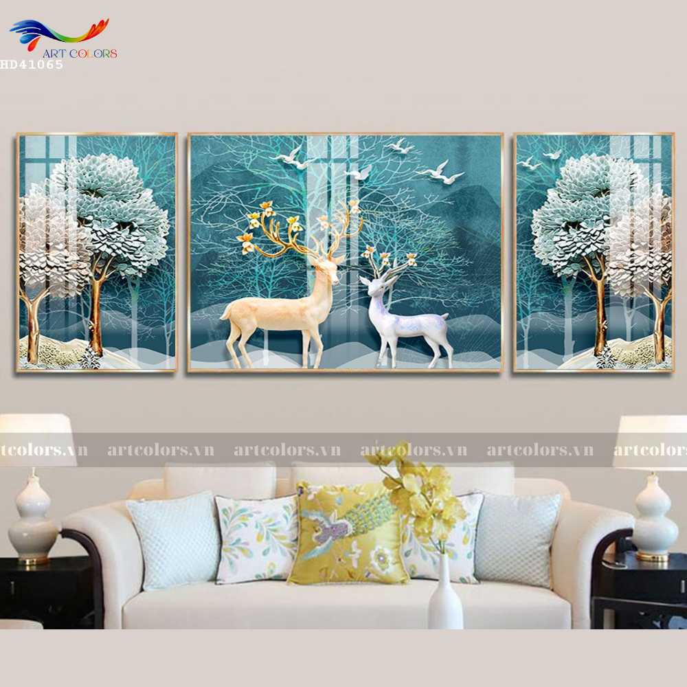 Tranh Tráng Gương Hươu Tài Lộc - TL63