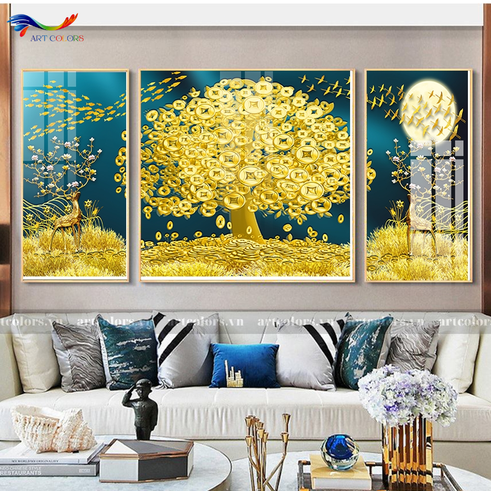 Tranh Tráng Gương Hươu Tài Lộc - TL55