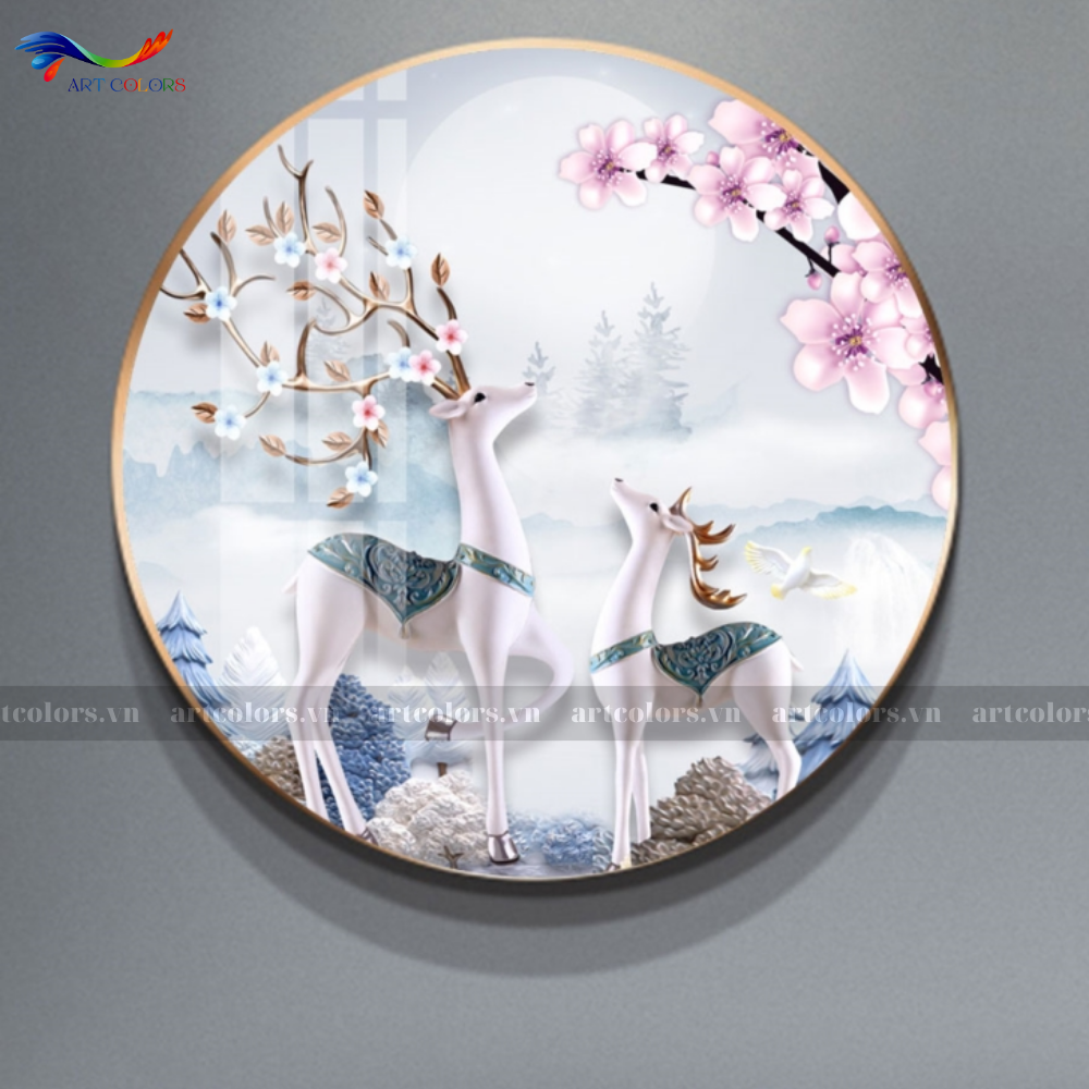 Tranh Tráng Gương Hươu Tài Lộc - TL47