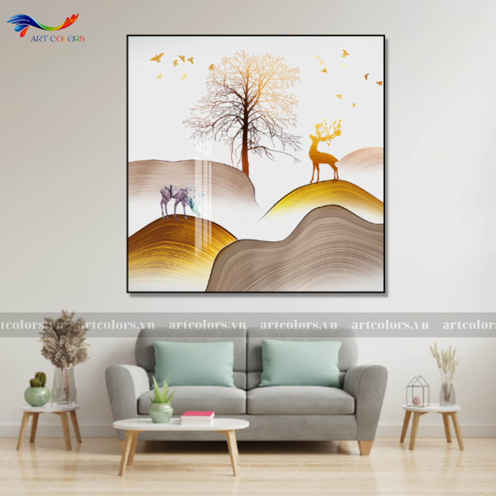 Tranh Tráng Gương Hươu Tài Lộc - TL42