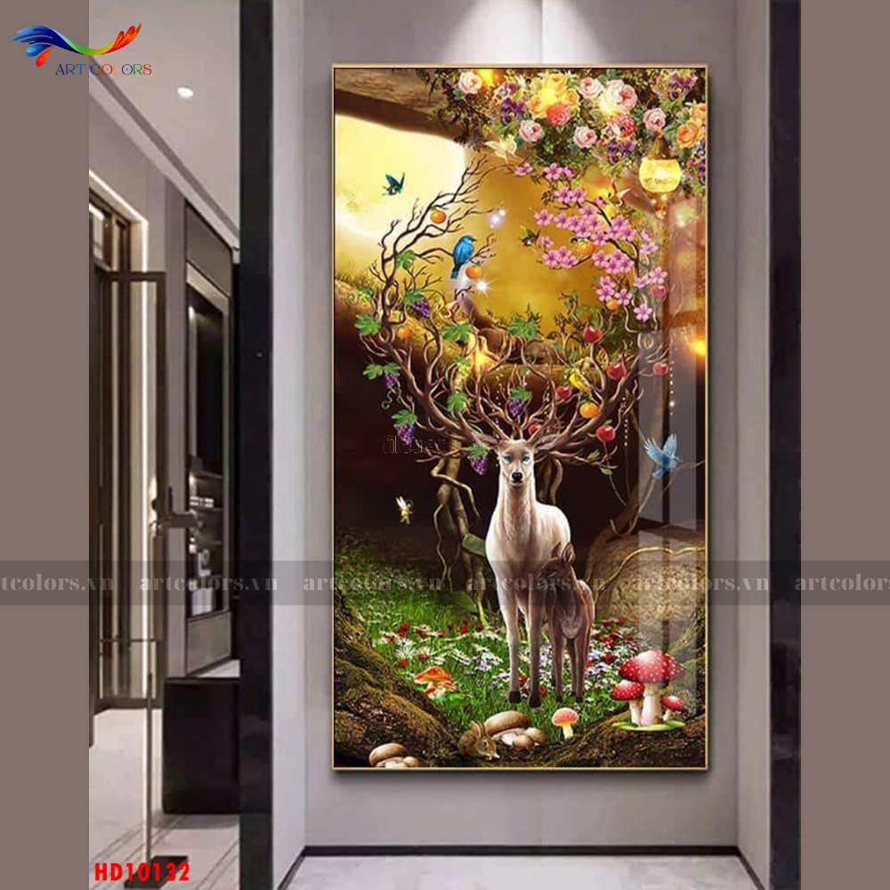 Tranh Tráng Gương Hươu Tài Lộc - TL80