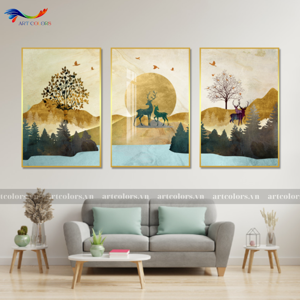Tranh Tráng Gương Hươu Tài Lộc - TL76