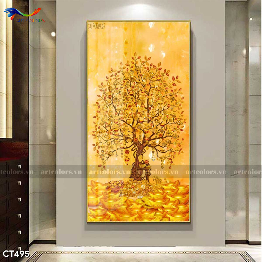 Tranh Tráng Gương Cây Kim Tiền - KT14